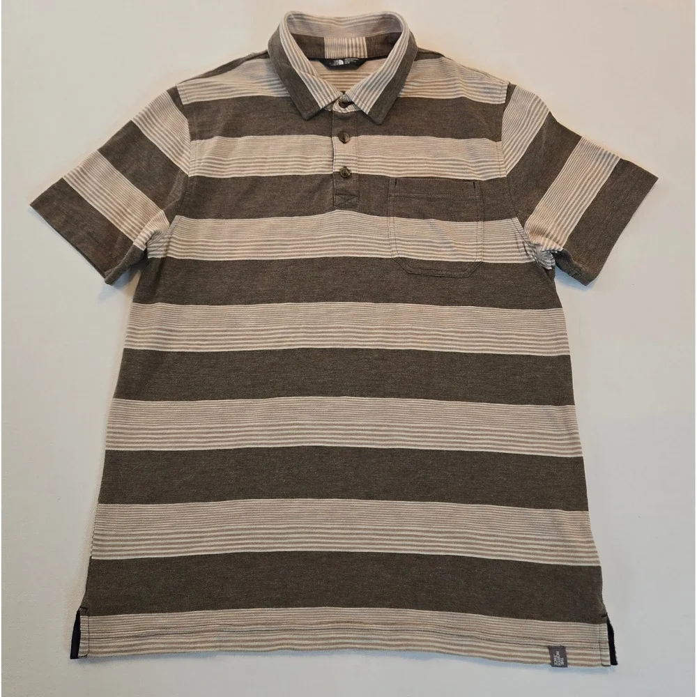 The North Face Mens Striped Short Sleeve Polo Shirt‎ M Medium Brown Tan